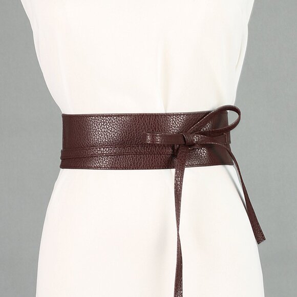 2/$30 Brown Adjustable PU Leather Belt Wide Waist Band Bowknot Tie Dress Coat - Picture 1 of 7